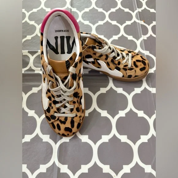 GAMIN DOPAMINE Leopard Fur Print and Hot Pink Sneakers - Picture 3 of 12